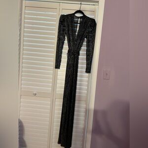 Sabina Musayev Carry Tiered Metallic Jumpsuit in a gorgeous Silver/Grey/Metallic